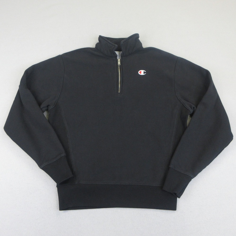 ChampionPullover Sweatshirt Mens S Black Quarter Zip Reverse‎ Weave Fleece